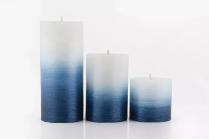 شمع استوانه ای 3سایز متالیک سفید آبی