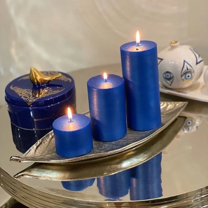 شمع استوانه ای متالیک رنگ آبی پررنگ