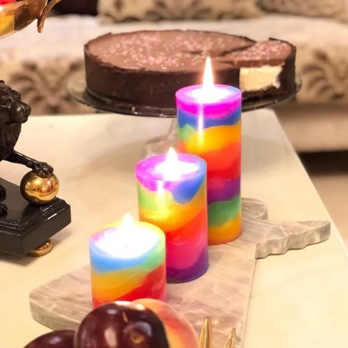شمع استوانه ای مرمریت مدل رنگین کمان آفتابی از برند شمع ایمپریال