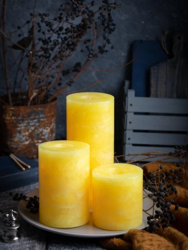 خرید شمع استوانه ای مرمریت زرد از برند شمع ایمپریال