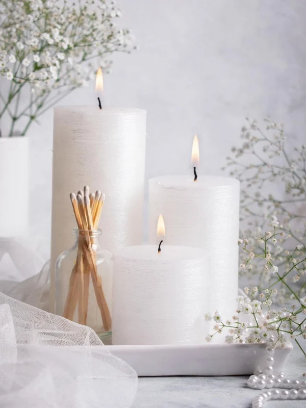 خرید شمع استوانه ای متالیک رنگ سفید از برند شمع ایمپریال